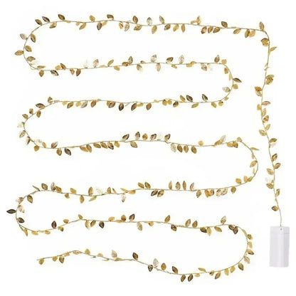 Silver Golden Tiny Leaves LED Fairy Lights String 5M 10M Christmas Wedding Party Holiday Garland Wreath Decor