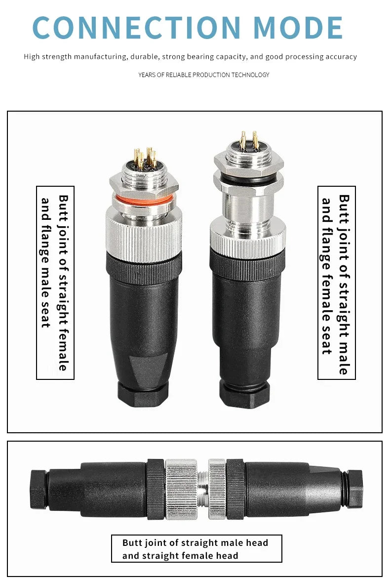 M12 12mm Sensor Connector Straight Angle Male Female Waterproof Screw Threaded Plug Coupling 4 5 8 Pin PG7