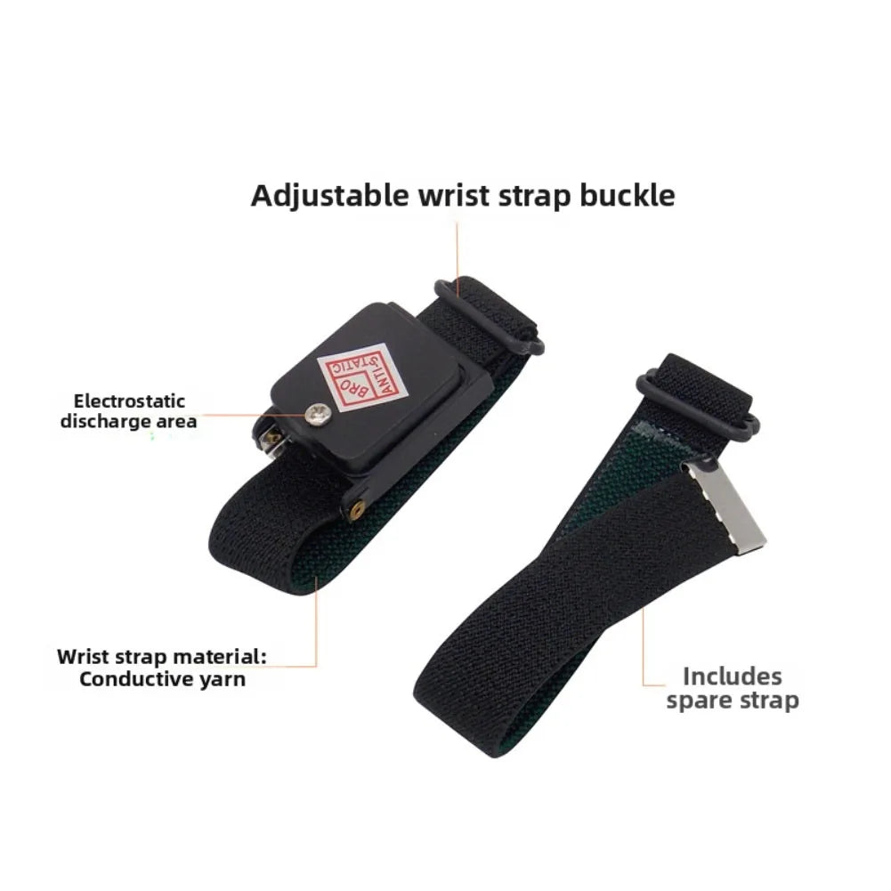 1pcs Anti-static Wristband Adjustable For ESD Wrist Strap Discharge Cables 175mm Long Black Cordless Electrostatic Bracelet