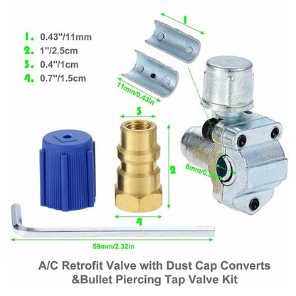 A/C Retrofit Valve & BPV31 Piercing Tap Kit For  R12 R22 R134A R134a Adapter Wrench Set HVAC Tool Parts