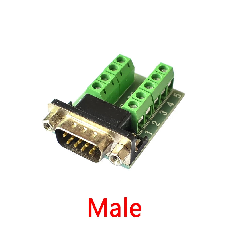 D-Sub 9-Pin DB9 RS232 Serial to Terminal Adapter Connector Breakout Board, Female and Male