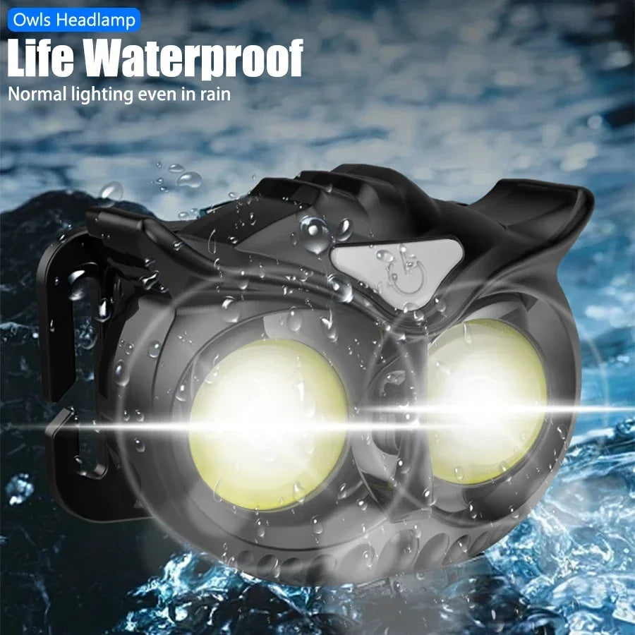 COB Owl Mini Headlamp Type-C Charge Headlight Portable Hunting Strong Magnet LED Flashlight Camping HeadLamp with Hanging Hook