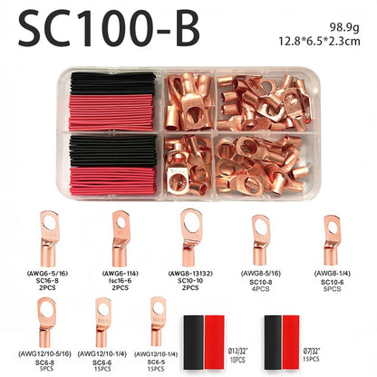 Copper Ring Terminal Lug Kit AWG 4–12 with Heat Shrink Tubing 60/100/130PCS | Battery Cable Connector Set