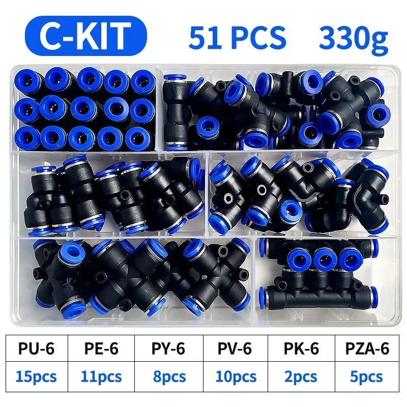 PU-6 PE-6 PZA-6 PY-6 PV-6 PG-6 PK-6 Pneumatic Fitting Kit 6mm Outer Diameter Hose Pipe Tube Air Connectors