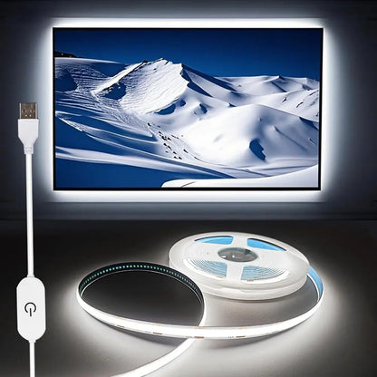 USB 5V LED Strip Light COB Touch Dimmer Control Lamp High Density RA90 Flexible Tape Lights 320Leds/m For Home Cabinet Decor