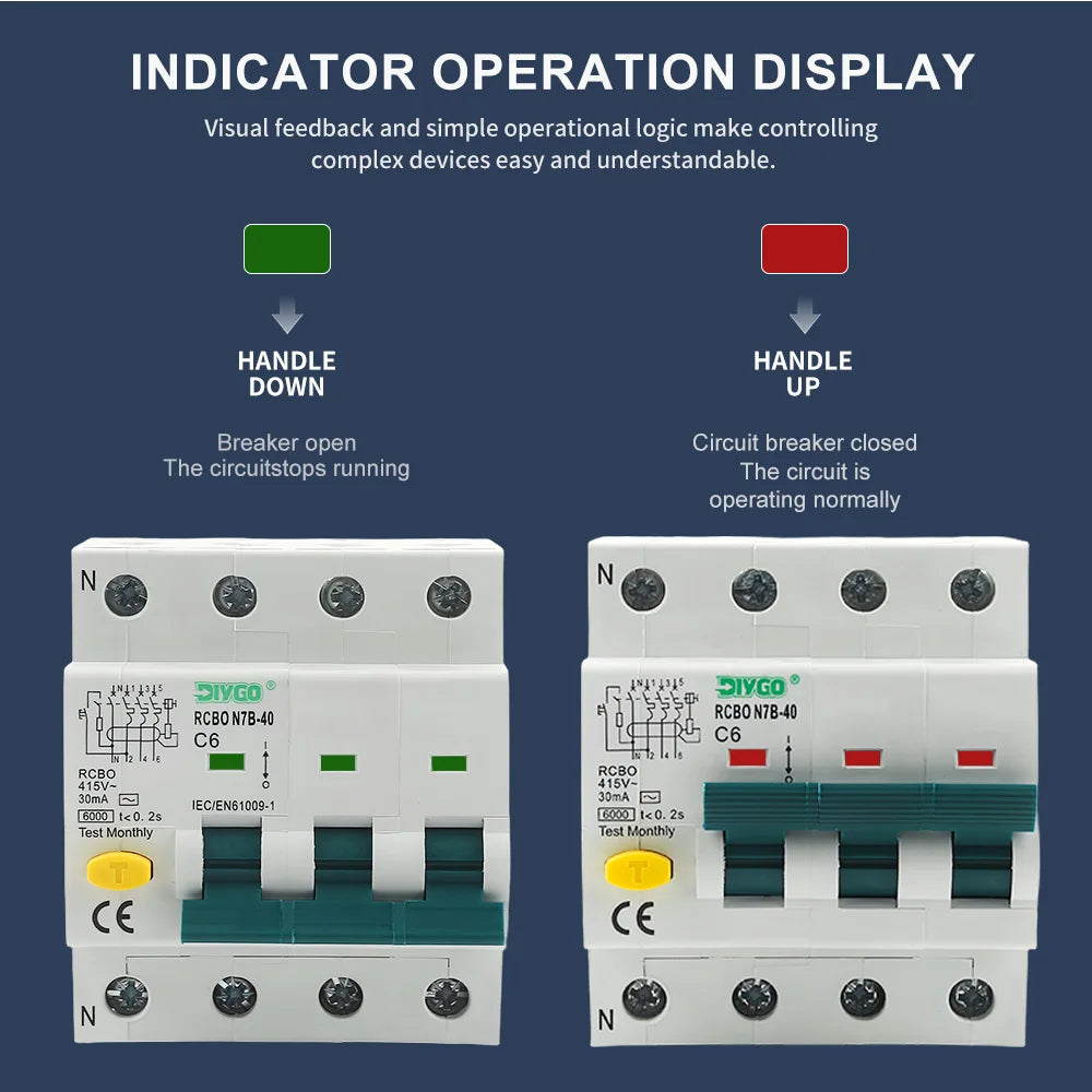 RCBO 3P+N Electro-Magnetic Residual Current Circuit Breaker with Overcurrent Leakage Protection 240V 4P
