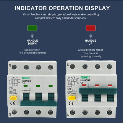 RCBO 3P+N Electro-Magnetic Residual Current Circuit Breaker with Overcurrent Leakage Protection 240V 4P