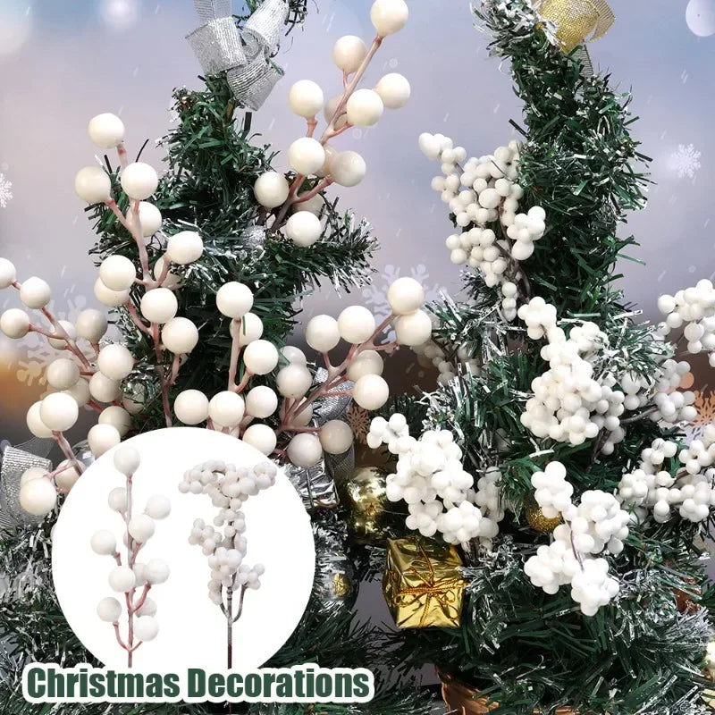 40/4PCS Artificial White Berries Stems Christmas Berry Branches Fake Fruit Flowers DIY Wedding Party New Year Home Decorations