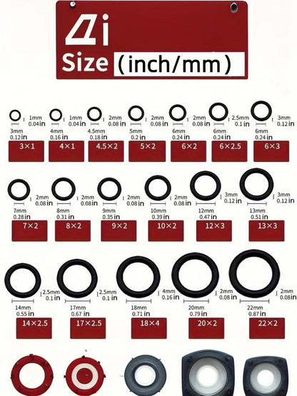 225PCS Black Rubber O-Ring Assortment — 18 Sizes Washer Gasket Sealing Kit for Faucet, Hose &amp; Valve