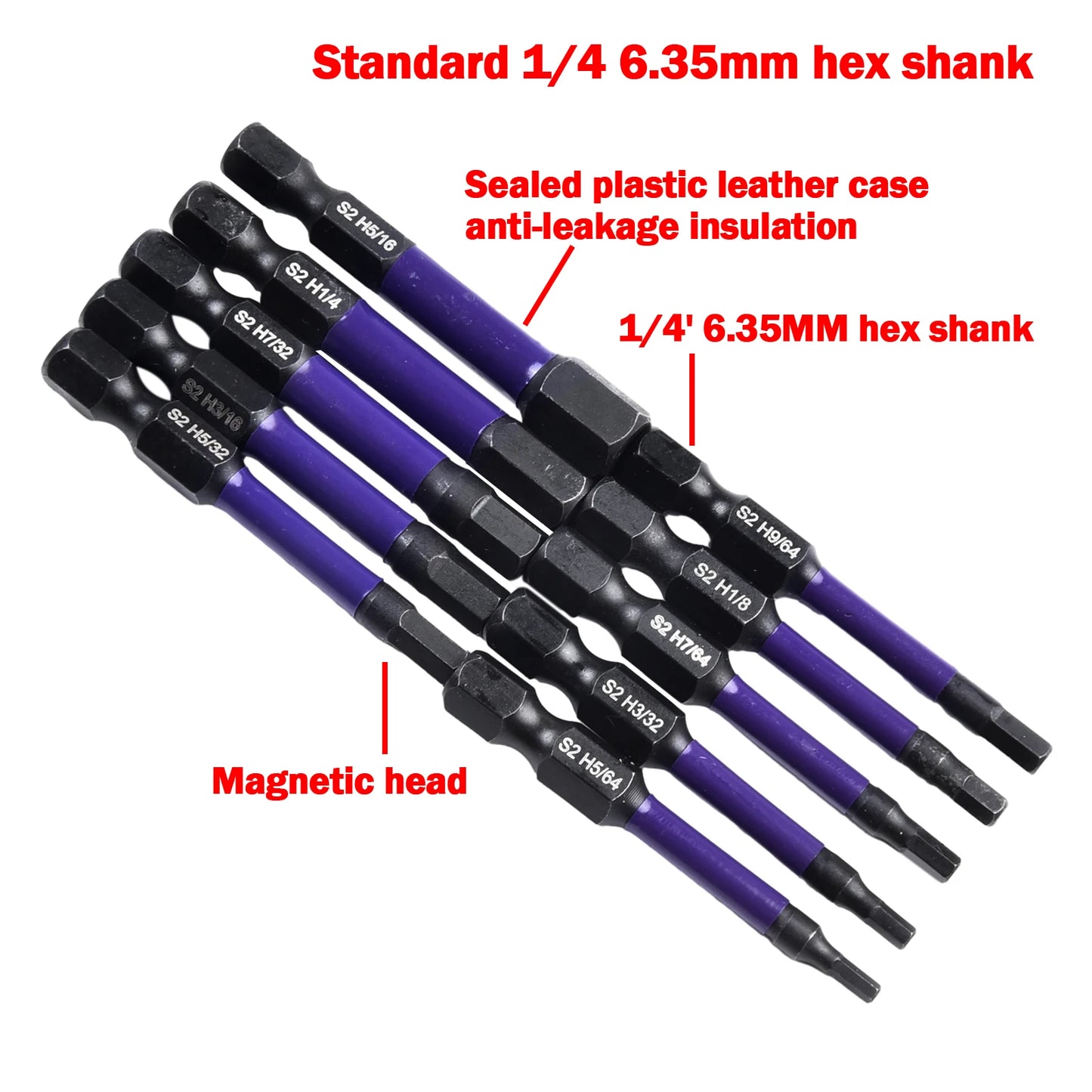 10Pcs Magnetic Hex Head Screwdriver Bit Set 1/4 Shank Screwdriver Bit Imperial 5/64 3/32 7/64  1/8 9/64 5/32 3/16 7/32 1/4 Power