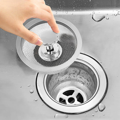 Kitchen Sink Strainer with Handle & Stopper Replacement Sink Drain Basket Stainless Steel Mesh Filter Strainers Waste Hole Trap