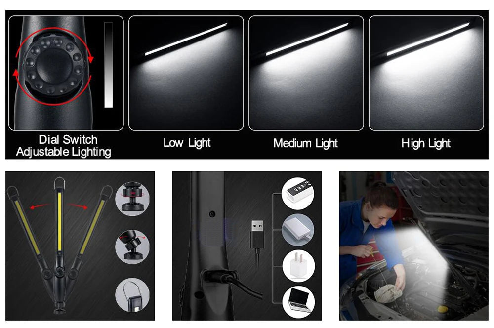 700LM COB LED Flashlight USB Rechargeable Magnetic Work Light Powerful Portable Lanterna Built In Battery 3000Mah Camping Torch