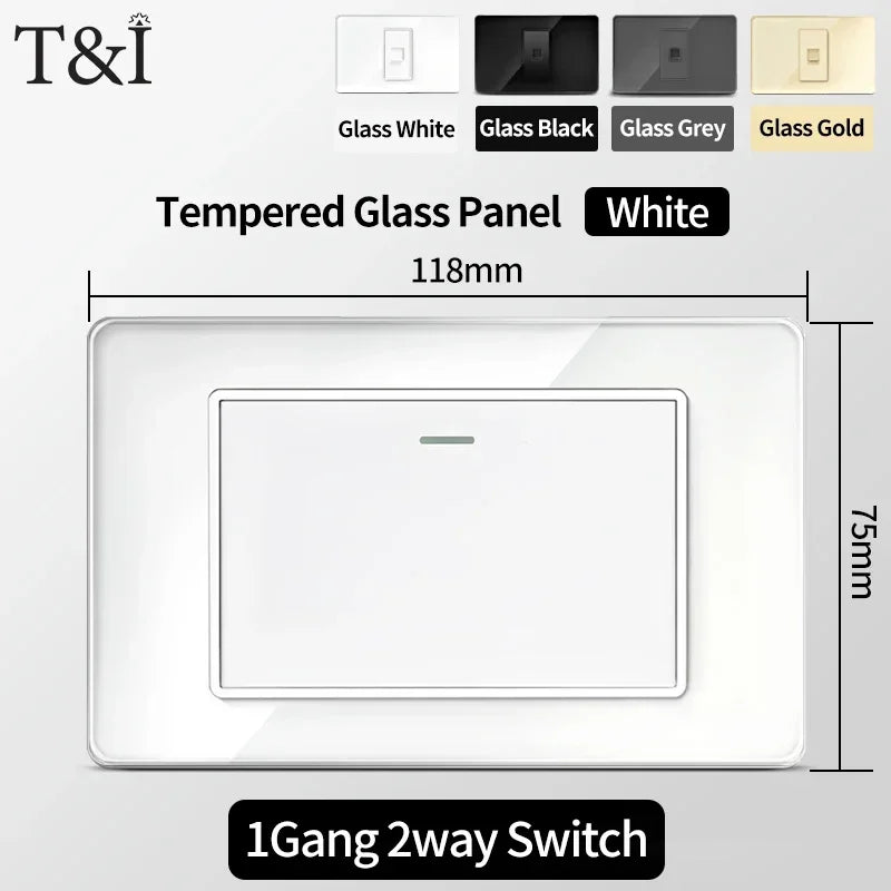118x75mm Tempered Glass US Thai Socket Dual USB-C Ports 2 AC Outlets 110V Scratch-Resistant Panel