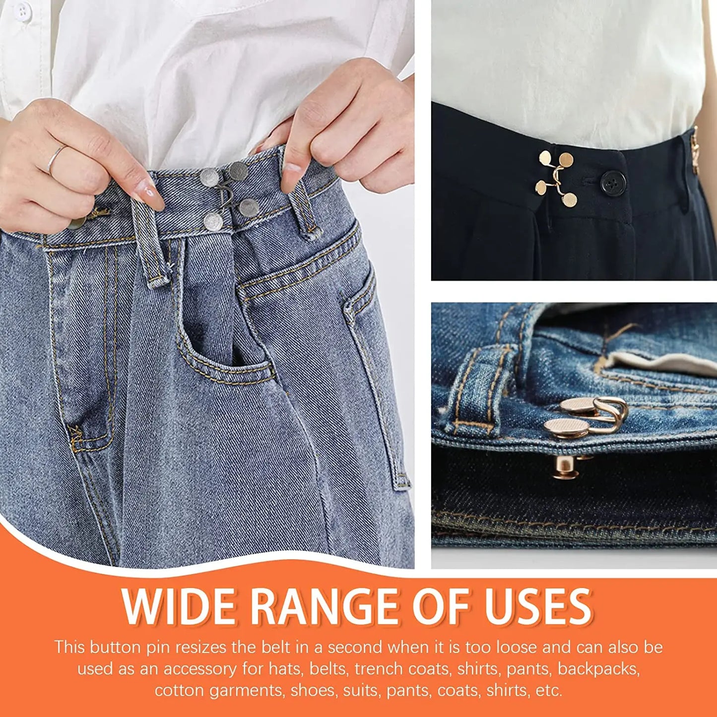 Adjustable Waist Extender Button Set for Jeans No-Sew Buckle 5/1Set