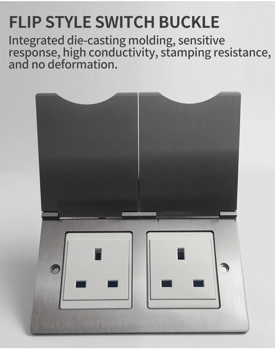 Fireproof 13A Wall Outlet 8mm Stainless Steel UK EU US FR Universal Power Socket Single Double Gang DIY