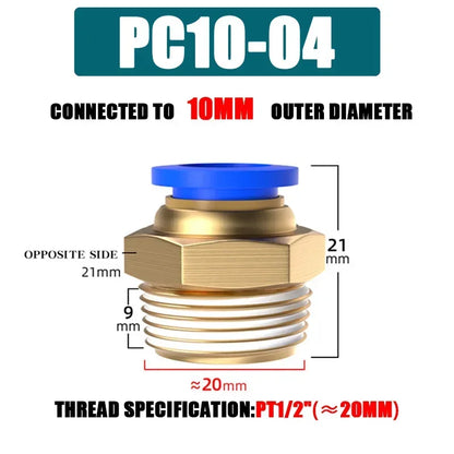 Pneumatic Fitting Air Connector PC 4mm 6mm 8mm 10mm 12mm Thread 1/8" 1/4" 3/8" 1/2" Hose Fittings Pipe Quick Connectors