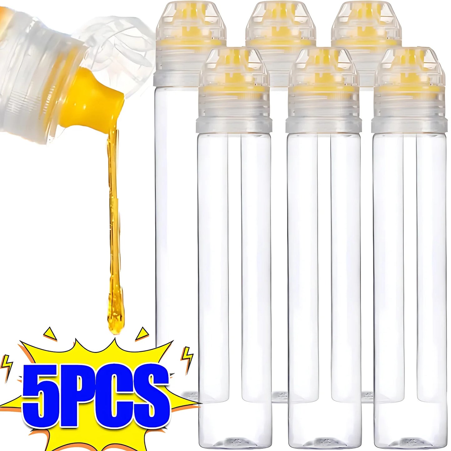 5/1pc Plastic Honey Squeeze Bottle Salad Dressing Dispensers Refillable Condiment Containers Flip Cap Syrup/Sauce/Oil Squeezable