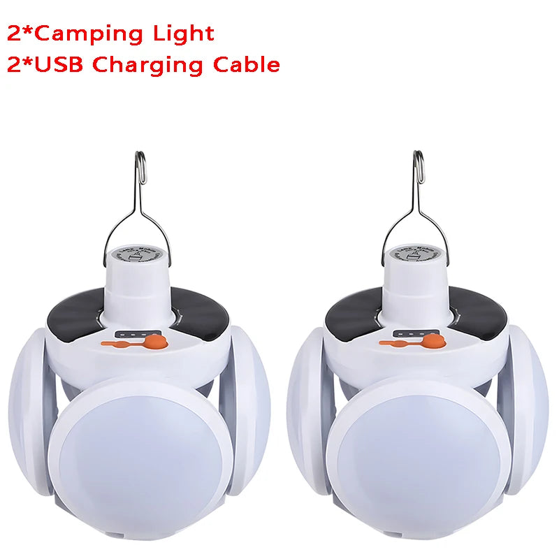 Portable LED Solar Camping Light Bulb Rechargeable Flashlight Waterproof Night Lamp Camping Supplies 5 Mode Adjustable with Hook