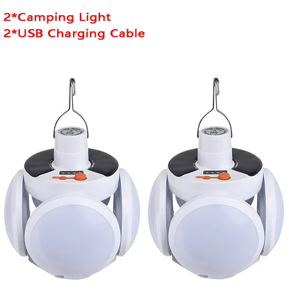 Portable LED Solar Camping Light Bulb Rechargeable Flashlight Waterproof Night Lamp Camping Supplies 5 Mode Adjustable with Hook