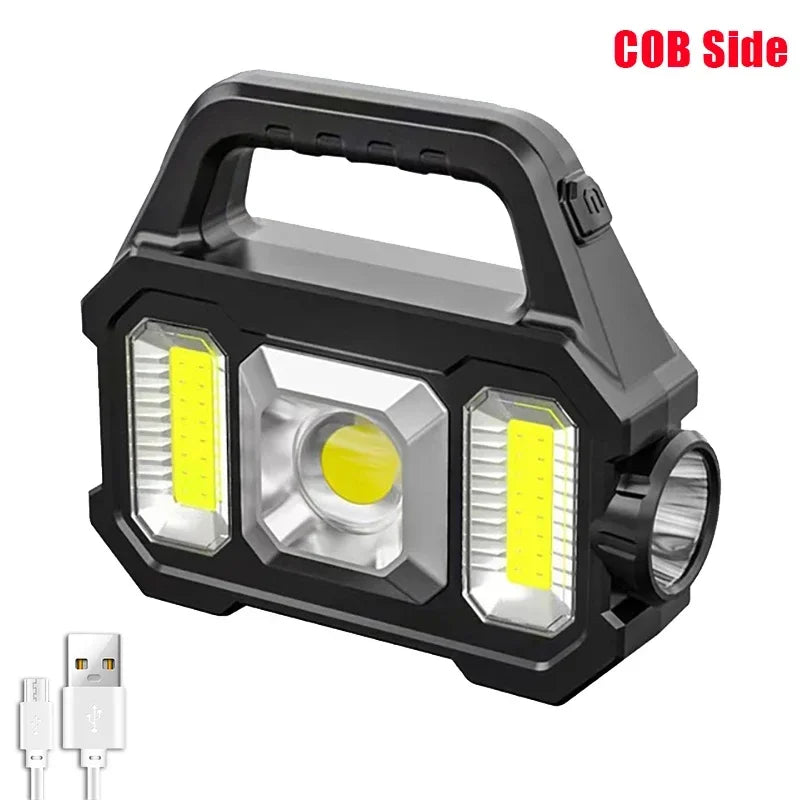 Multifunctional COB Searchlight LED Strong Light Flashlight Solar Charging Waterproof Outdoor Emergency Lighting Work Light