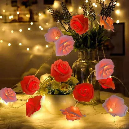 Battery Powered LED Rose Flower String Lights Night Lamp for Wedding Party Valentines Day Decoration Garland