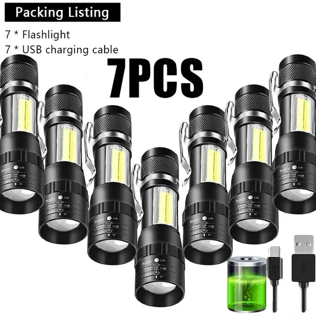 USB Rechargeable Mini Flashlight COB XPE Zoom Torch 3 Mode