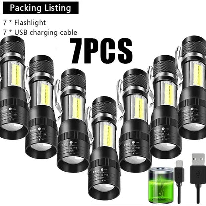 USB Rechargeable Mini Flashlight COB XPE Zoom Torch 3 Mode