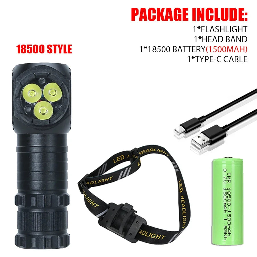 High Power 3LED Headlamp 1300LM with Magnet for 18650/18500 Battery