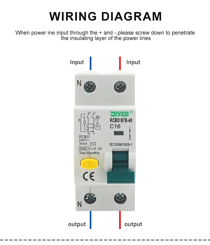 RCBO Electro-Magnetic Type Residual Current Circuit Breaker 2P 1P+N, Overcurrent and Leakage Protection 50/60Hz