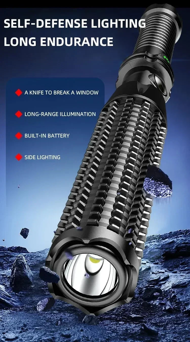 Outdoor USB rechargeable LED security patrol broken window 4modes strong light led flashlight for self-defense wolf tooth stick