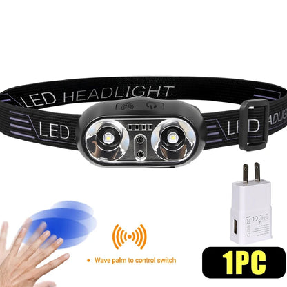 Portable Sensor HeadLamp USB Rechargeable Induction Headlight Front Light Torch for Camping Fishing Hiking Emergency Lantern