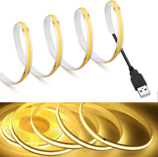 DC 5V USB COB Strip 320Leds/M White/Blue/Pink/Yellow/Pink/Red Flexible Ribbon Rope Night Lamp TV Backlight LED Strip