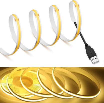 USB COB LED Strip Light 5V 320LED High Density Flexible Tape 1-5M