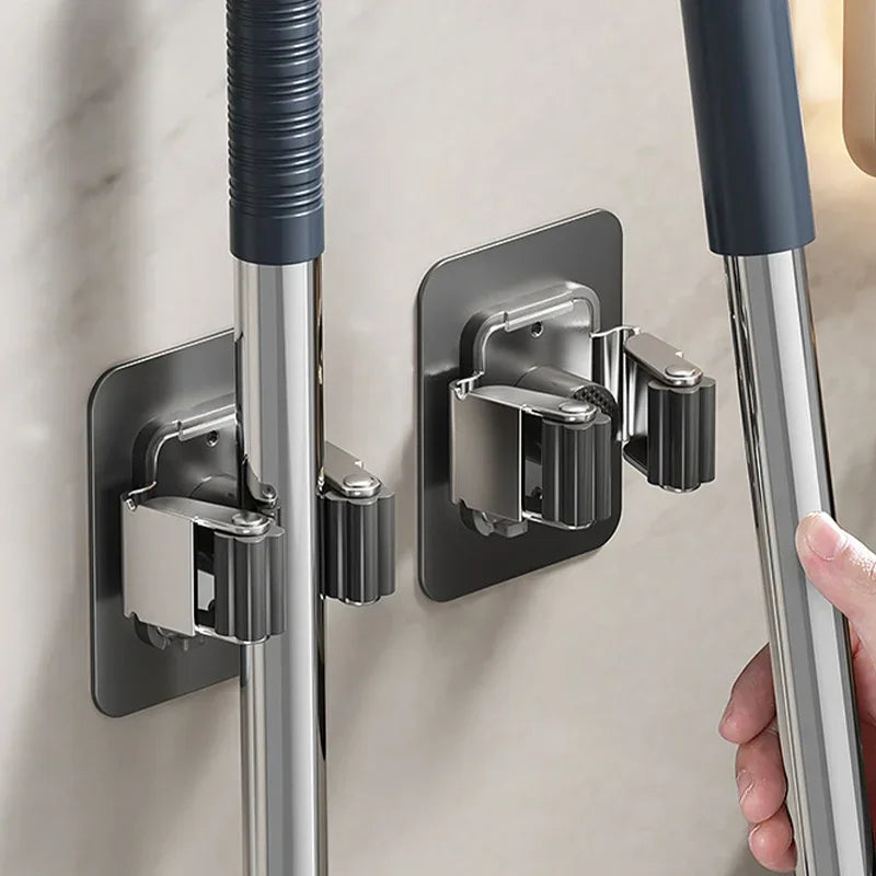 Wall Mounted Mop Holder Multi-Purpose Hook Rack Organizer