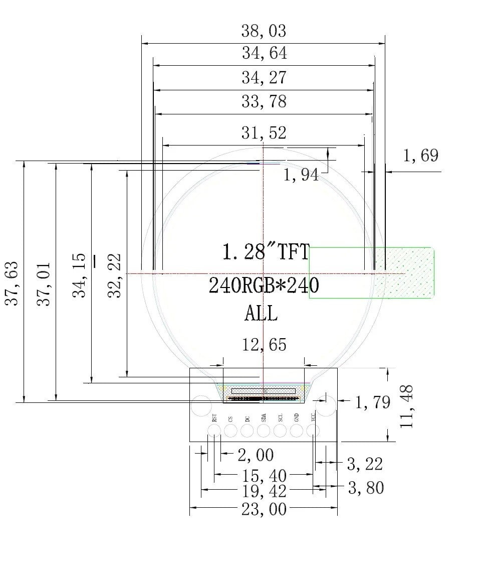 1.28-Inch Round TFT LCD Display Module 240x240 RGB GC9A01 SPI Interface