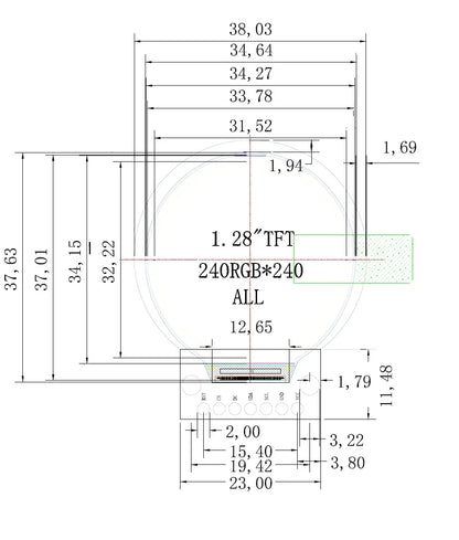 1.28-Inch Round TFT LCD Display Module 240x240 RGB GC9A01 SPI Interface