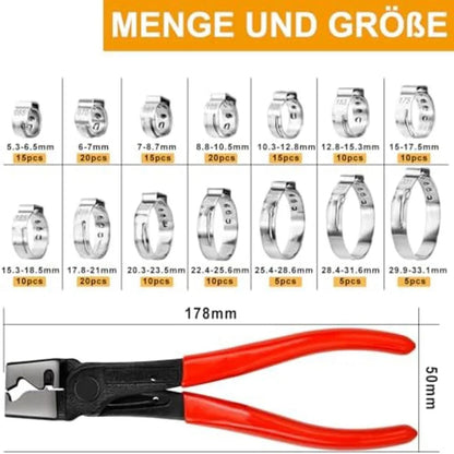 160 Pcs Single-Ear Hose Clamps Stainless Steel 304 For Hose Clamp Pliers Variety Pack 5.3-33.1 Mm Inner Diameter For Automotive