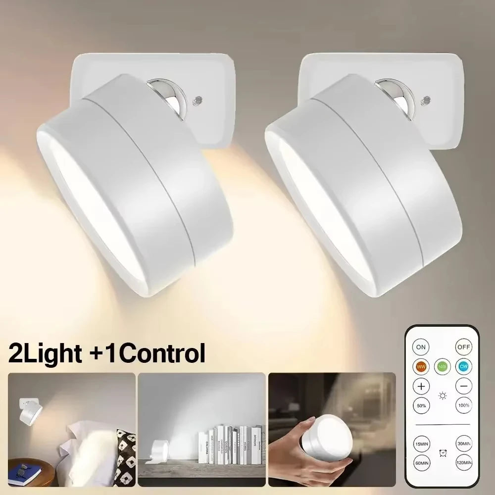 LED Wall Mounted Lights with Remote Wireless Magnetic Wall Sconces 3 Color Dimmable USB Rechargeable for Bedroom Bedside Light