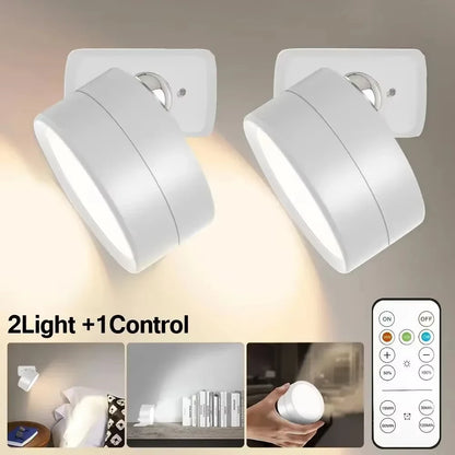 LED Wall Mounted Lights with Remote Wireless Magnetic Wall Sconces 3 Color Dimmable USB Rechargeable for Bedroom Bedside Light