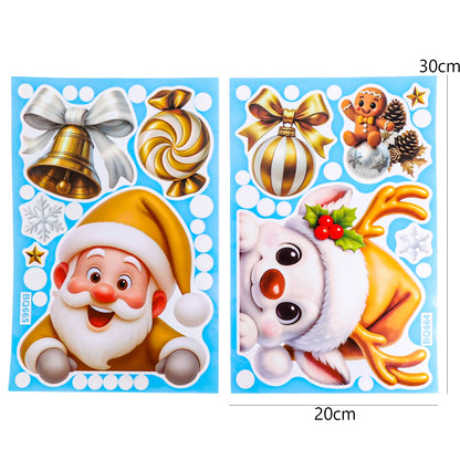 Christmas Window Stickers Winter Snowman Santa Claus Snowflake Reindeer Static Electricity Stickers Ornaments Xmas Home Decor