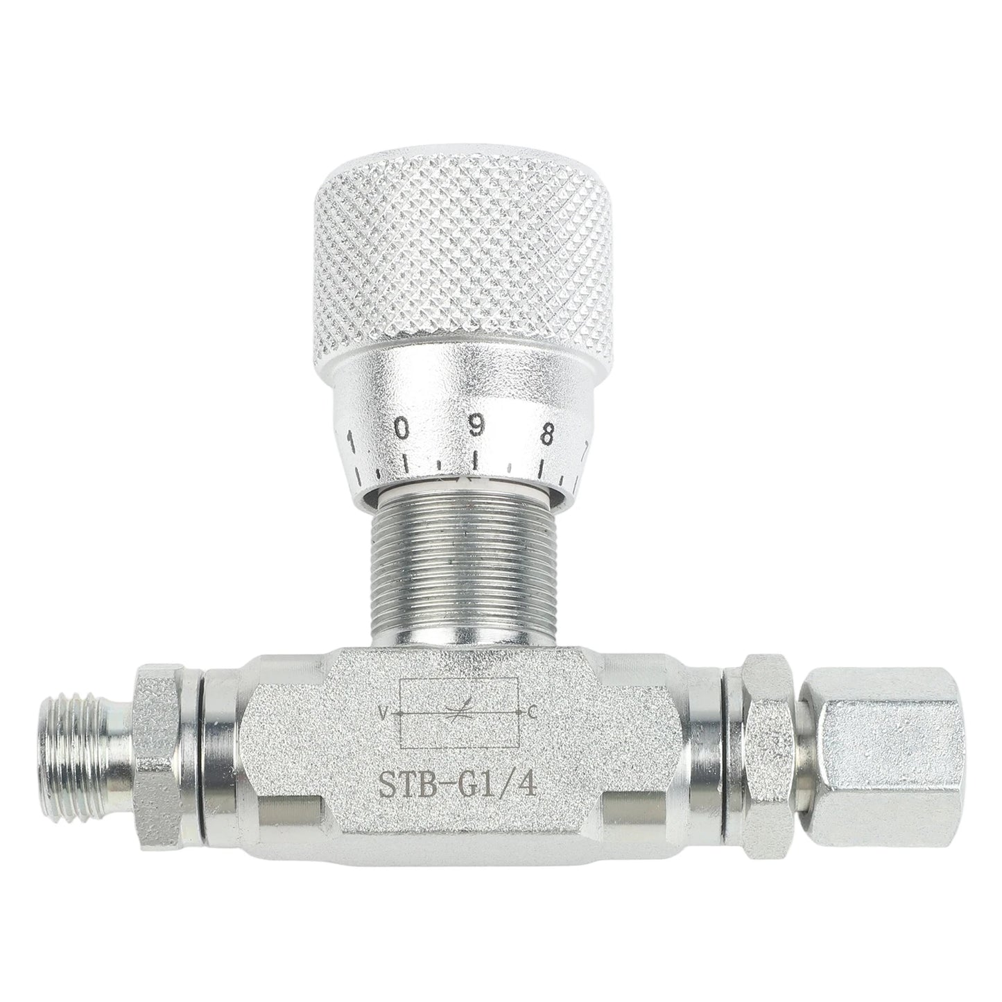 Two Way Throttle Valve with 08L Connector for Hydraulic and Pneumatic Circuits Carbon Steel Construction with NPT Female Thread
