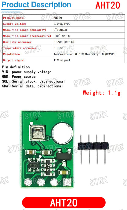 High Precision Digital Temperature and Humidity Sensor Module AHT10 AHT20 AHT21B AHT25 I2C Interface