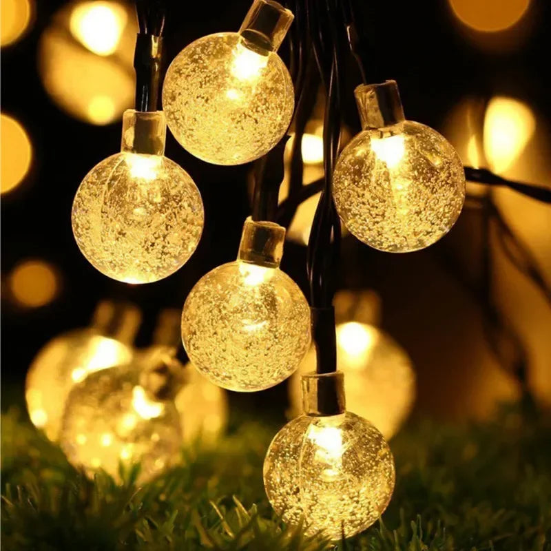 2026 New Solar Crystal Globe LED String Lights IP65 Waterproof Outdoor Fairy Light for Garden Party Christmas Decor
