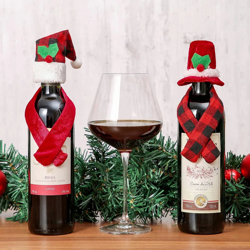 Creative Christmas Wine Bottle Cover Set Velvet Santa & Snowman Decor