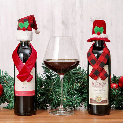 Creative Christmas Wine Bottle Cover Set Velvet Santa & Snowman Decor