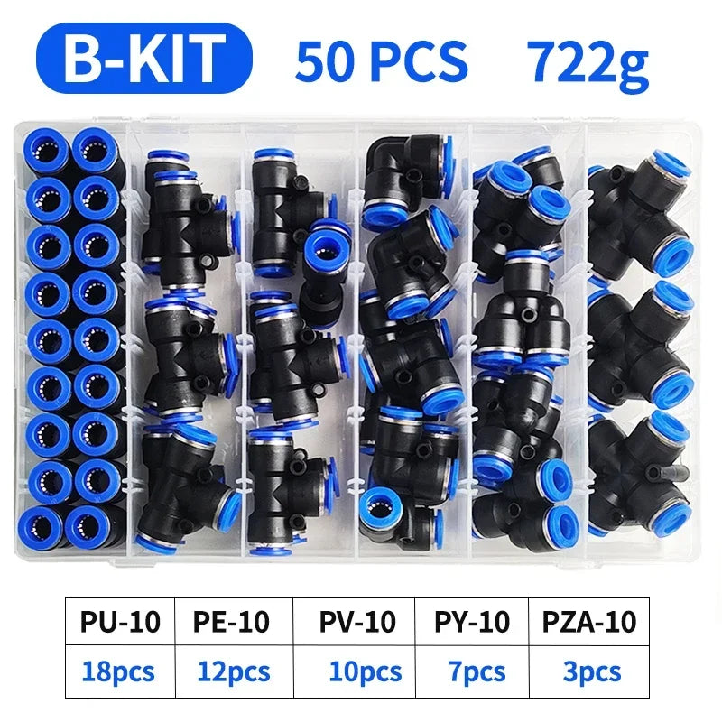 Boxed Pneumatic Fittings PU-10 PE-10 PZA-10 PY-10 PV-10 Quick Release Connectors Kit for 4mm Plastic Hose Couplings