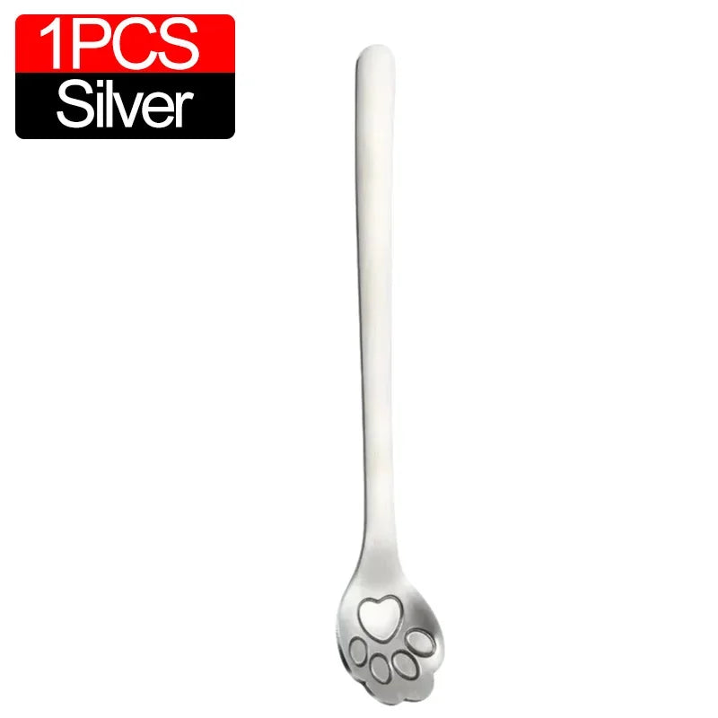5/1PCS Creative Cute Cat Claw 304 Stainless Steel Spoon for Ice Cream Coffee Tea Dessert Spoon Kitchen Tableware Accessories
