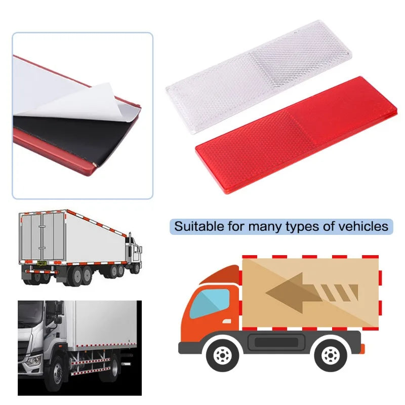 Truck Trailer Rectangle Reflective Tape Stickers – Auto Safety Night Warning Reflector (Red/White, 1/2/4pcs)