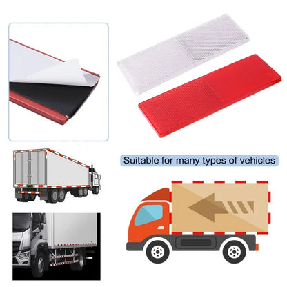 Truck Trailer Rectangle Reflective Tape Stickers – Auto Safety Night Warning Reflector (Red/White, 1/2/4pcs)