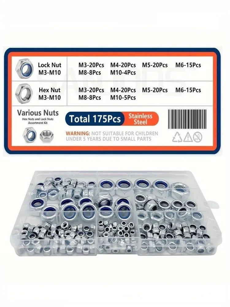 Nylon Insert Lock Nut Assortment Kit M3 M12 Stainless Steel